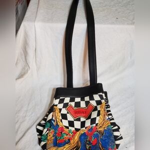 Gianni Versace Floral Black Leather/Canvas Bucketbag Shoulderbag/CB.